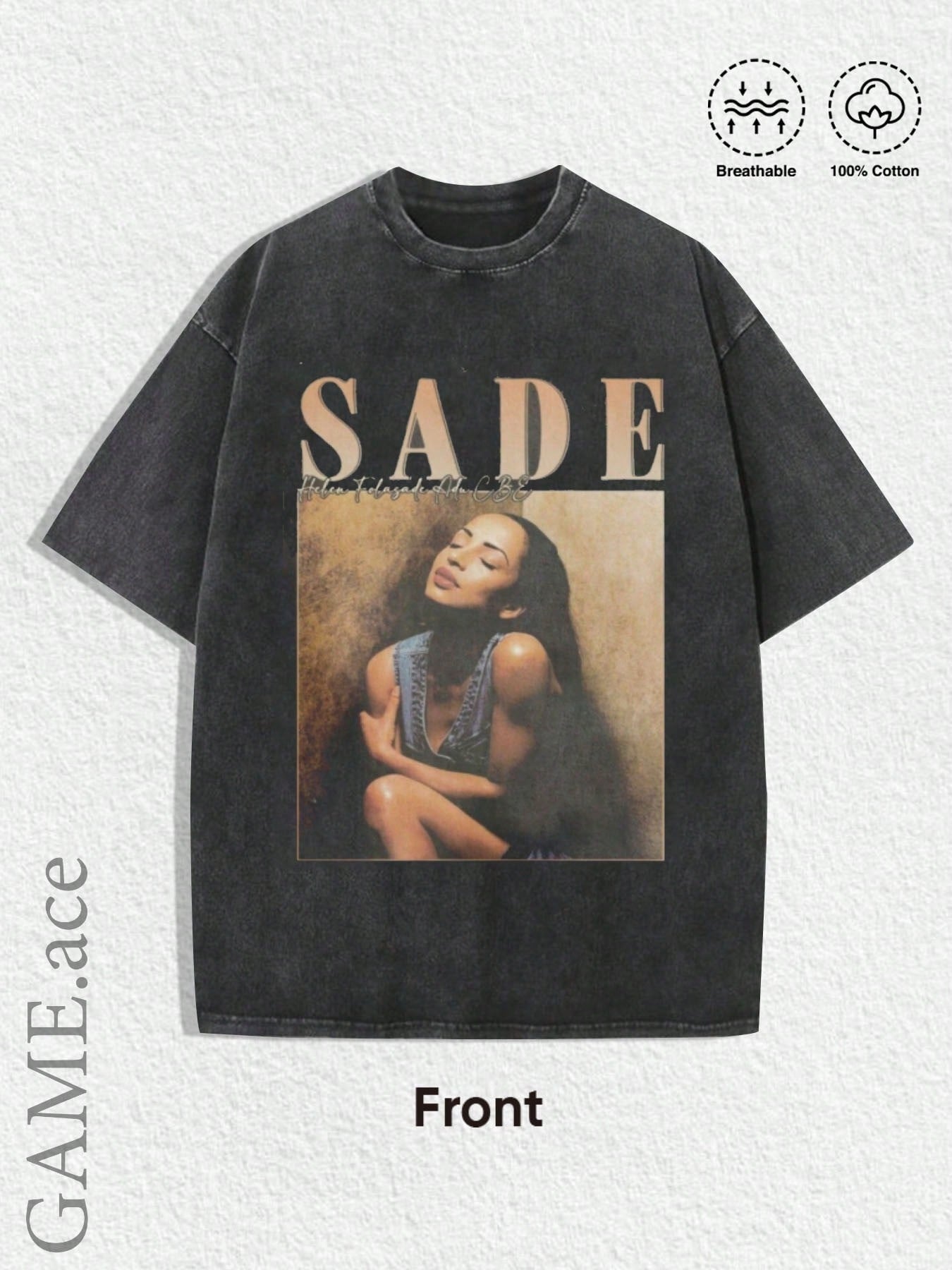 1 Summer Top, Y2K Swag T-shirt, Retro Sade Pattern T-shirt - Bohemian Retro Music Band T-shirt, Black and Golden Print, Spring/Summer/Autumn Men'S Wear, Regular Fit Shirt
