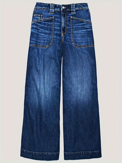 Retro Loose Washed Jeans for Women, Spring And Autumn New High-waisted Slanted Pocket Slightly Flared Stretch Versatile Wide-leg Pants, Jeans for Women Mid Rise, High Stretch Jeans for Women, High Waisted Jeans for Women, Tight Jeans, Straight Leg Jeans f