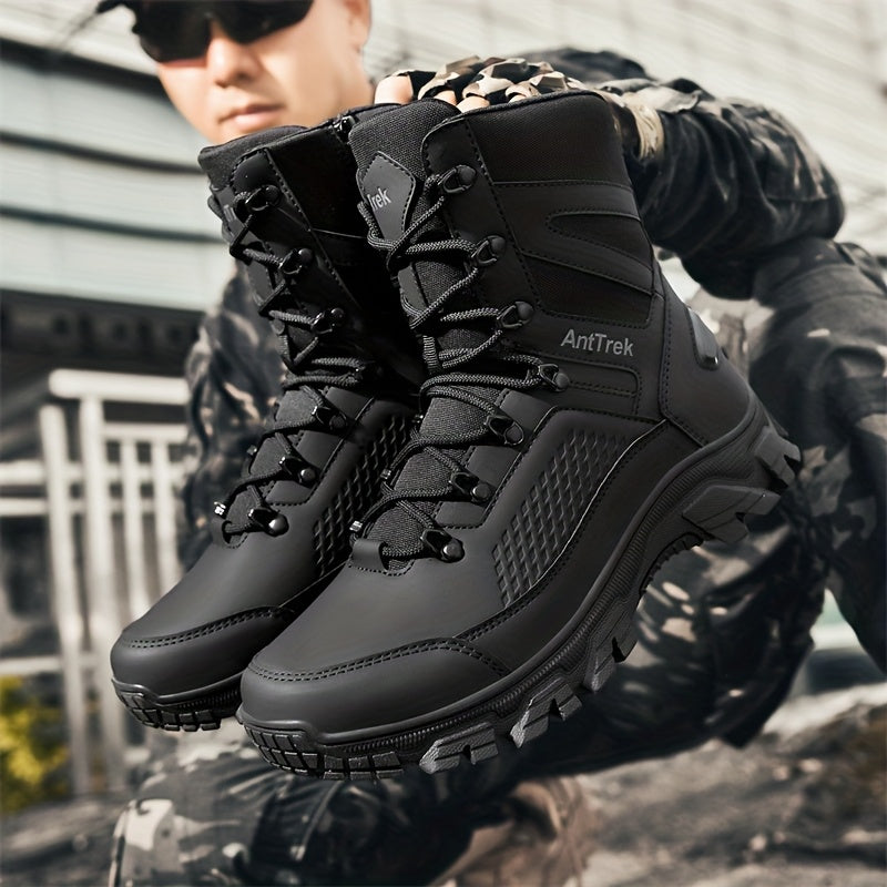 [Tactical Boots] Men's High-Top Tactical Boots - Heavy-Duty All-Terrain Outdoor Footwear With Slip-Resistant Rubber Soles, Ideal For All-Weather Hiking, Hunting, Climbing, And Mountaineering - Durable And Comfortable For Extended Wear