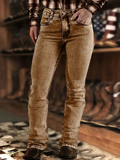 Women'S Slim-fit Fashion Red Jeans, Slightly Flared Version, Mid-rise Stretch Design.