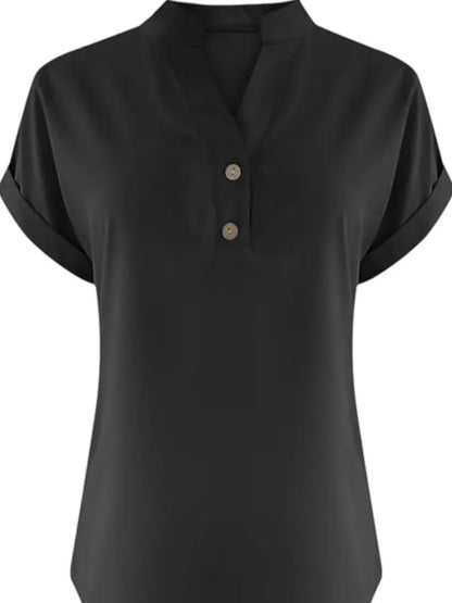 ZOELNIC Women's V-Neck Button-Front Placket T-Shirts - Short Sleeve Casual Summer Tops, Breathable Daily Wear Shirts Suitable for Spring/Summer, Solid Color Casual Wear, Machine Washable (No)