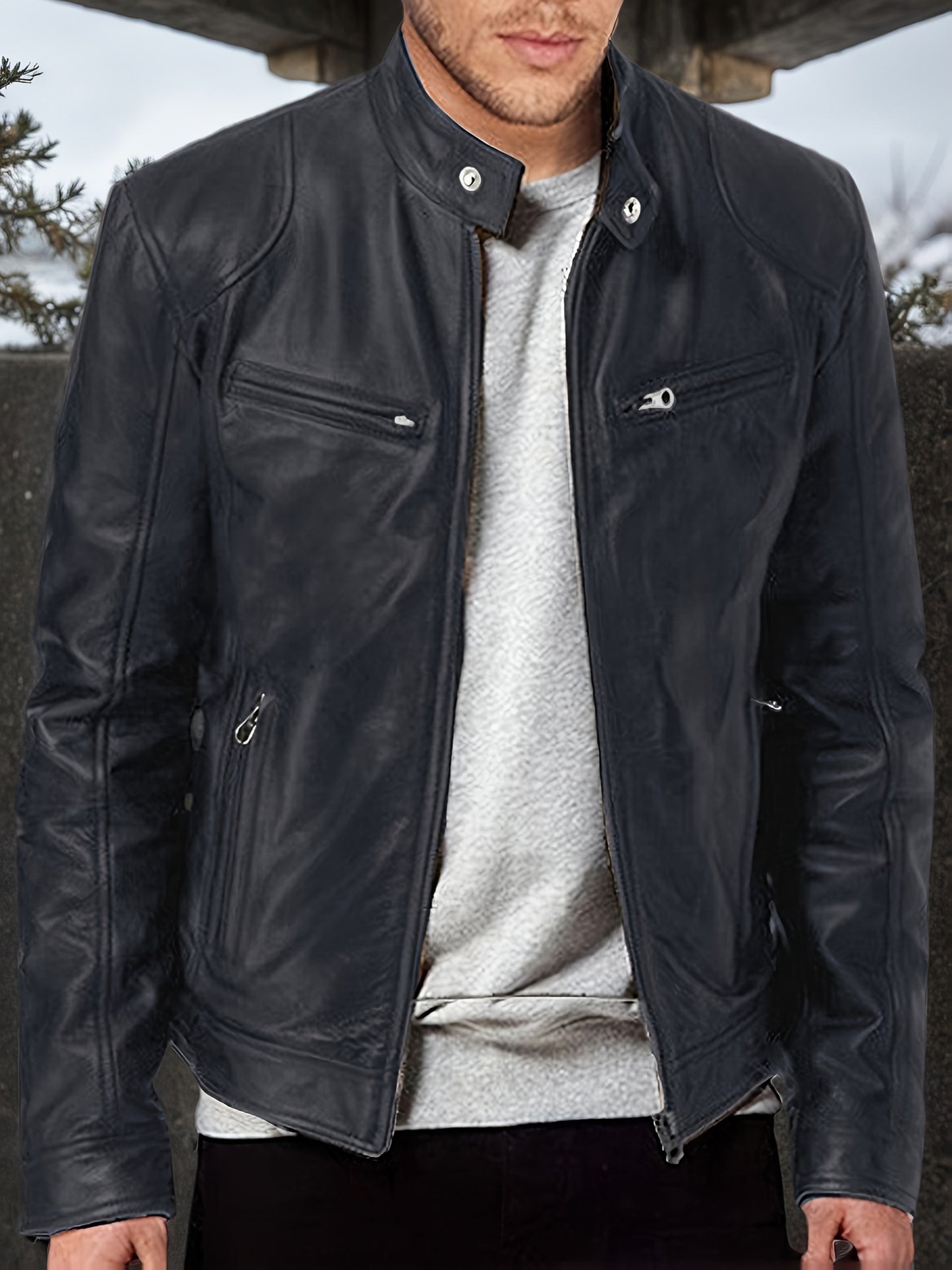2026 Men'S Stand Up Collar Jacket, Spring And Autumn New Motorcycle Jacket, Stitched Details, Fashionable And Avant-Garde Casual Style Jacket, Retro Motorcycle Outfit, Handsome And Versatile, Worry Free Day And Night Temperature Difference