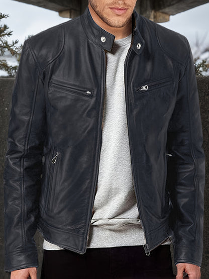 2026 Men'S Stand Up Collar Jacket, Spring And Autumn New Motorcycle Jacket, Stitched Details, Fashionable And Avant-Garde Casual Style Jacket, Retro Motorcycle Outfit, Handsome And Versatile, Worry Free Day And Night Temperature Difference