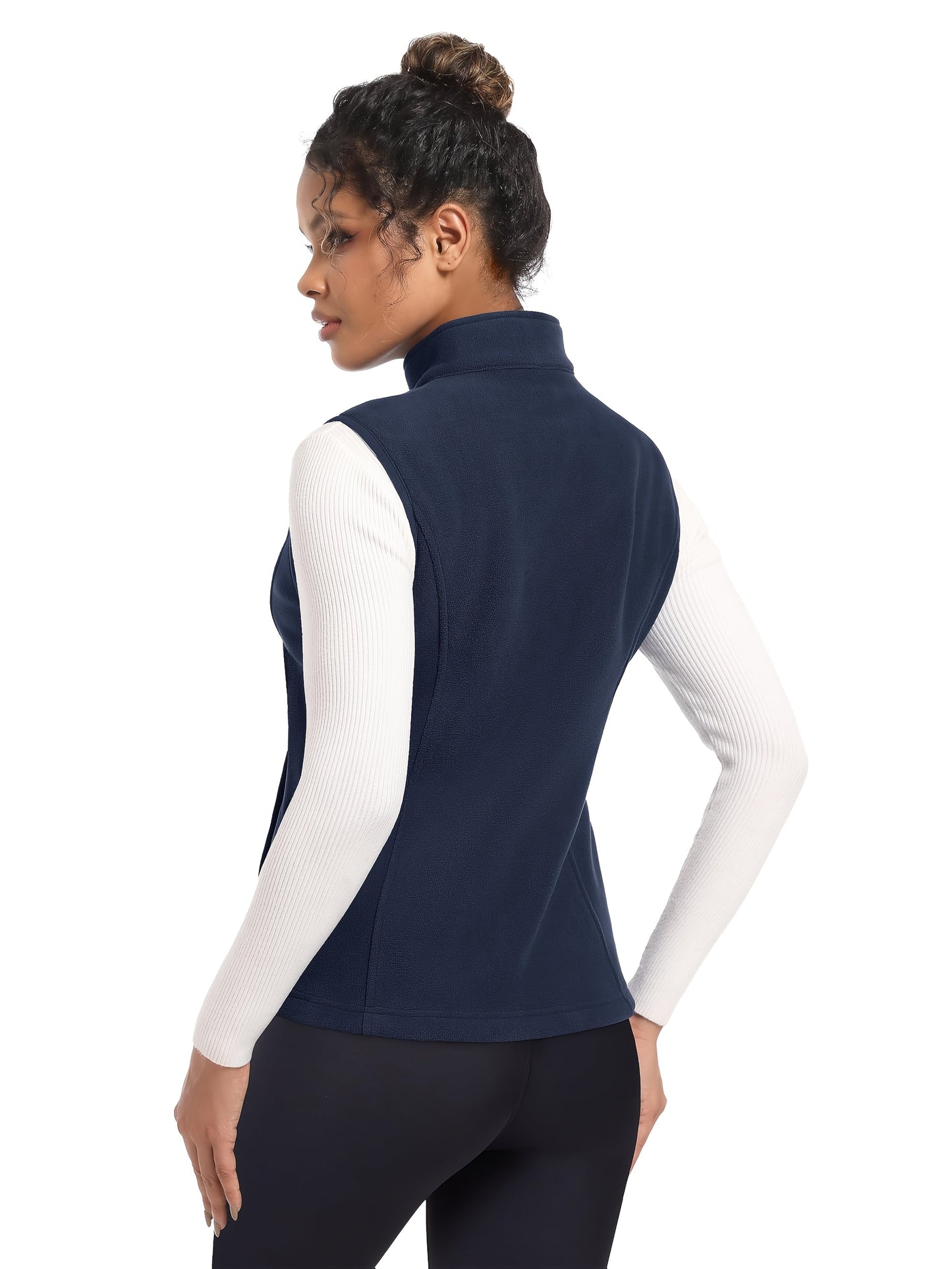 Women'S Fleece Zip Vest Lightweight Warm Sleeveless Jacket Stand Up Collar Windproof Soft Outerwear Vest with 4 Pockets Elastic Armholes for Camping Riding Office Outdoor Party Spring Fall Winter