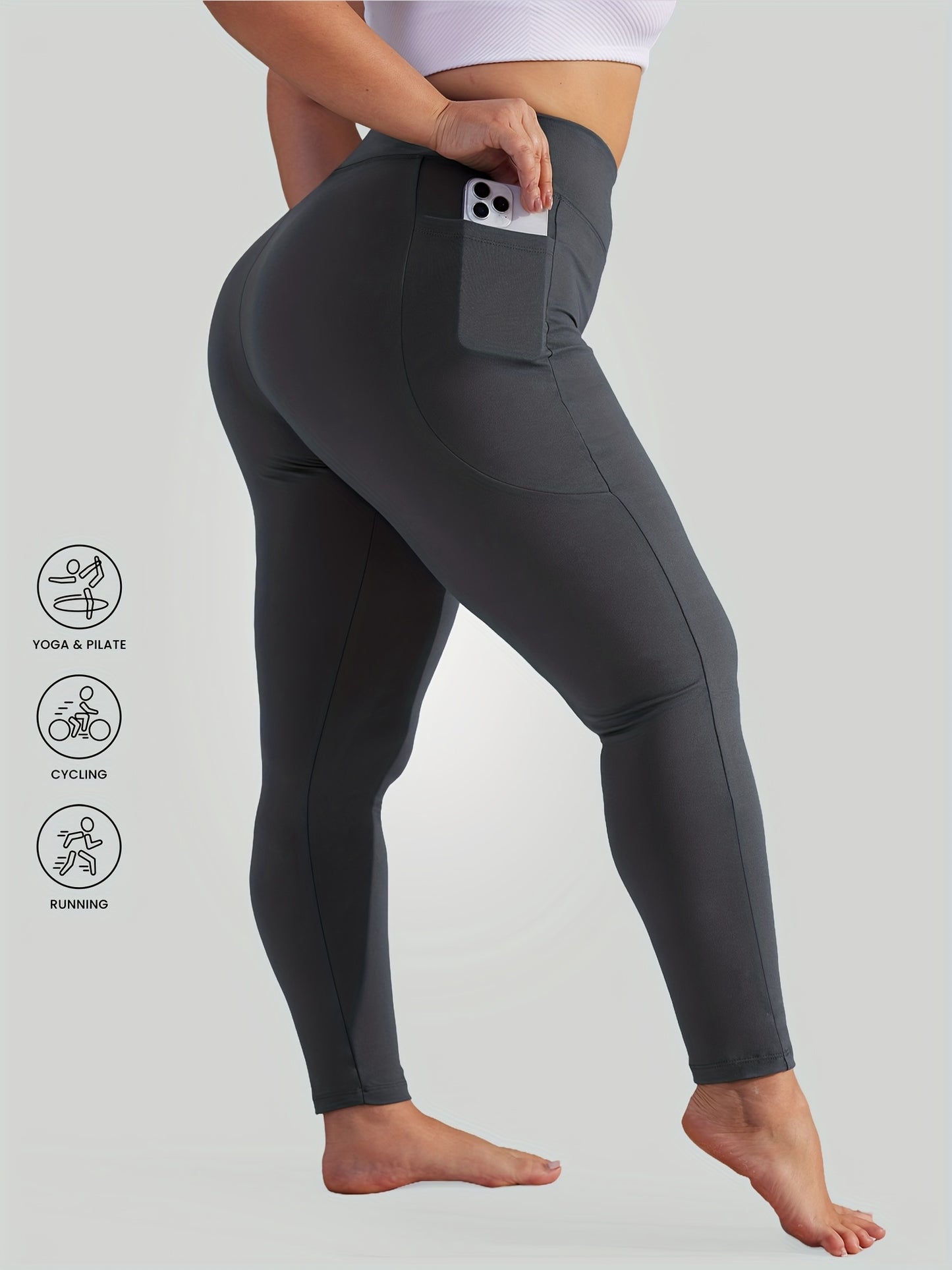 3-Pack Women's High-Waisted Yoga Pants with Pockets - Tummy Control Cycling Workout Leggings, Soft Stretchy Fabric, All-Season Comfort, Solid Color, Cropped Length