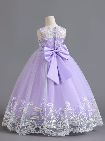 Flower Girl Lace Dress for Kids Wedding Bridesmaid Pageant Party Formal Long Gown Princess Communion Tulle Bow Dresses