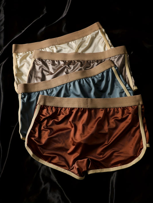 4pcs BIWEIER -trimmed Shorts And Men's Underwear, with A Light Luxury And Fashionable Morandi Color Scheme, A Tech-cool Feel, Suitable for Men's Vacations And Commutes, A Perfect Gift for Men