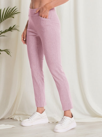 Women'S Pull-On Stretch Ankle Pants, High Waist Wide Waistband, Slim Straight Leg Fit, Side Pockets, Smooth Soft Fabric, Comfortable Work Dress Pants, Business Casual Office Career, Travel Commuter, Everyday Basics, Flattering Tailored Look