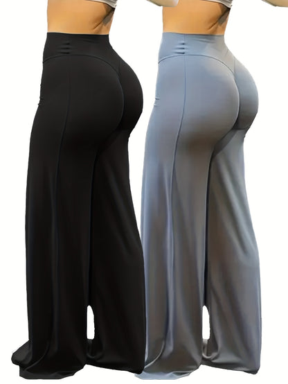 All-Season Plus Size Wide Leg Yoga Pants- High Elastic Full Coverage Trousers for Gym Fitness Training Casual Wear