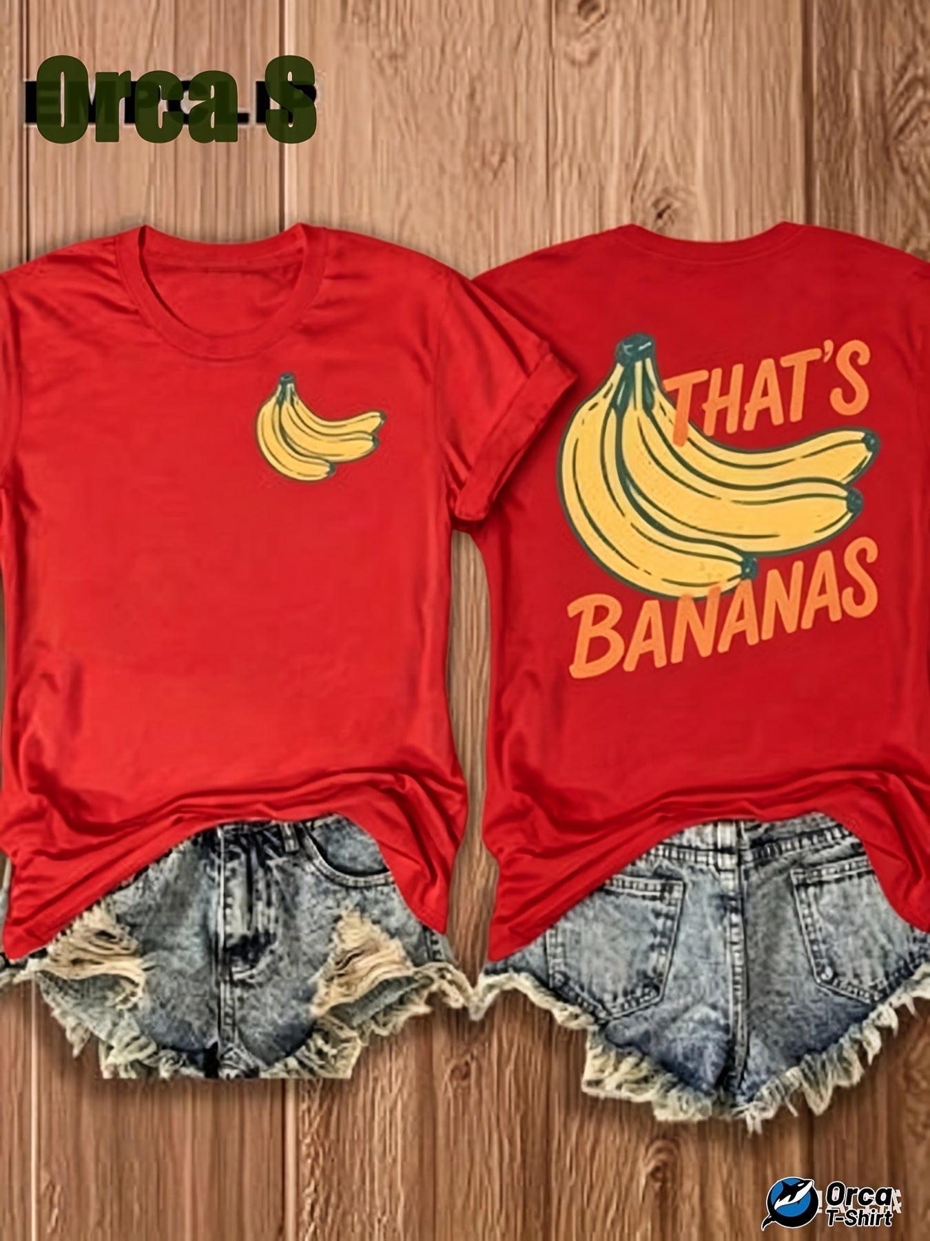 Women'S White Short-Sleeve T-Shirt - Fun Banana Decorative Text, Humorous Theme, Front And Back Printed Designs, 100% Round Neck Regular Fit, Soft And Breathable, Suitable for All Seasons, Perfect for Work And Leisure, Easy to Pair with Anythin