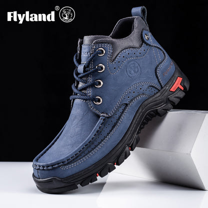 FLYLAND Men'S Fashion Vintage Classical Genuine Faux Leather Handmade Chukka Boots Daily Casual Work Office Shoes