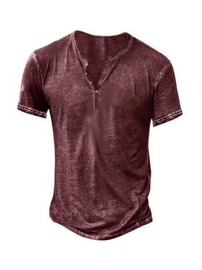 Mens Distressed Henley Shirts Short Sleeve Button T-Shirt Slim Fit Cotton Casual Shirt