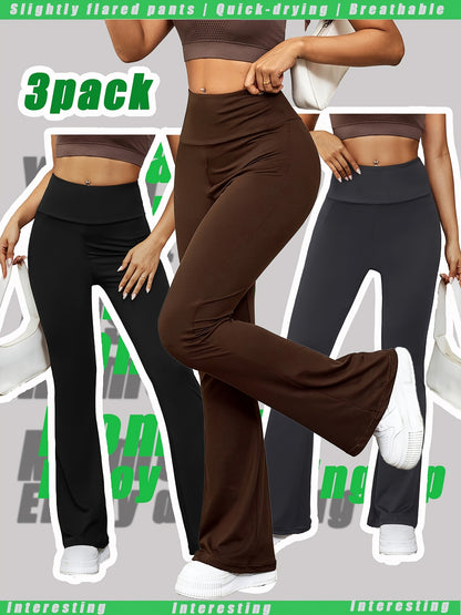 3pcs Set - Women's Bell-bottom Pants, High Elasticity, Form-fitting, Multi-color, Quick-drying And Breathable, Suitable for Daily Wear, S, Casual, Home, Business-style Work Pants, Autumn Women's Clothing, Teacher's Day, Halloween Gifts