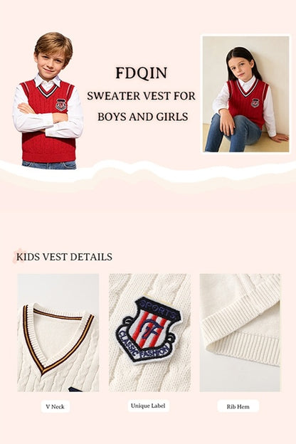 Set of 3, Knitted Undershirts for Kids Suitable for Autumn And Winter, Featuring a Collegiate Style Vest And Sleeveless Design
