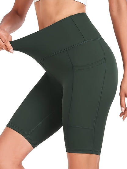 4pcs Women's High-Waisted Yoga Shorts with Pockets, Stretchy Fitness Running Cycling Workout Shorts with Tummy Control