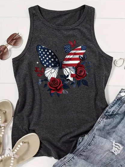 1pc, 180g Fashionable Crew Neck Tank Top - Drawing Printed Top for Women - Casual Short Sleeveless Crew Neck Shirt - Lightweight & Breathable Vest for All Seasons Wardrobe, Polyester