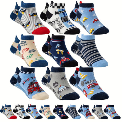 9/18 Pairs Of Baby Boys Toddlers Grips Socks Kids Non Slip Anti Skid Ankle Car No Show Socks With Grippers Gift Socks
