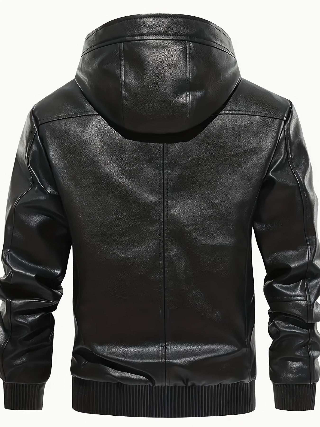 Men's Solid Color PU Faux-Leather Hooded Jackets, Trendy Thick Jacket for Spring Autumn