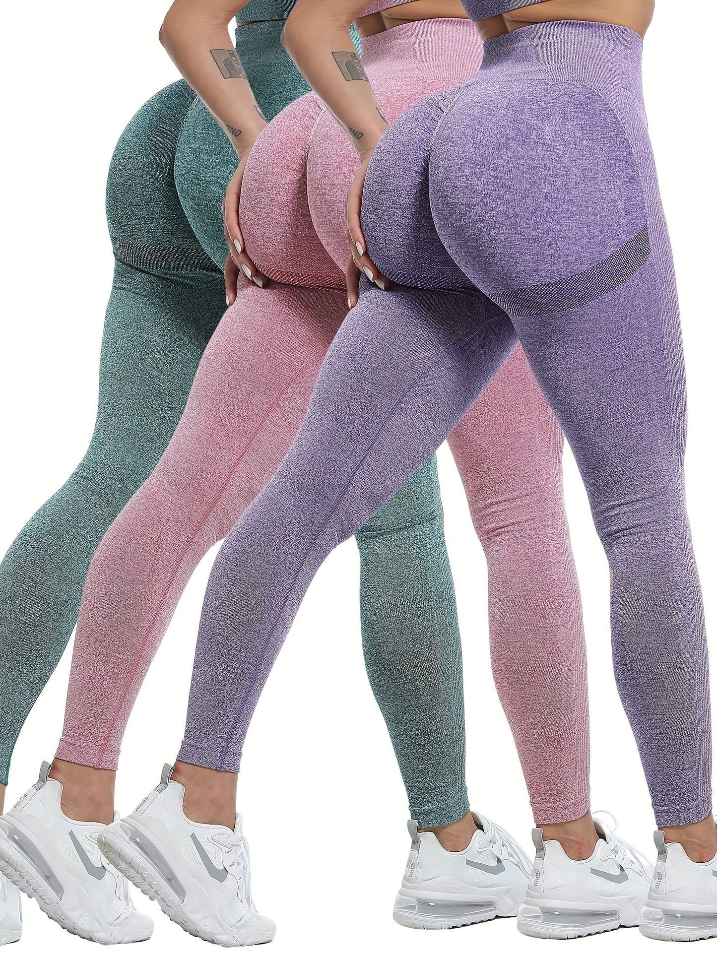 3pcs Women Seamless Soft Sports Leggings, High Waisted Workout Gym Yoga Pants, Women's Activewear