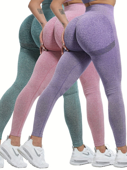 3pcs Women Seamless Soft Sports Leggings, High Waisted Workout Gym Yoga Pants, Women's Activewear