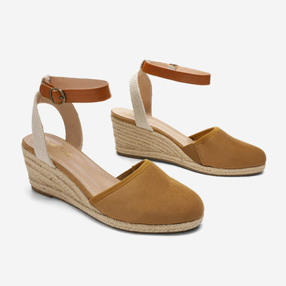 Women's Ankle Strap Closed Toe Espadrille Wedge Heels Sandals, Versatile and Stylish for weddings, shopping, dating, with wrap dresses, jeans, skirts, shorts, jumpsuits, for formal or casual occasions