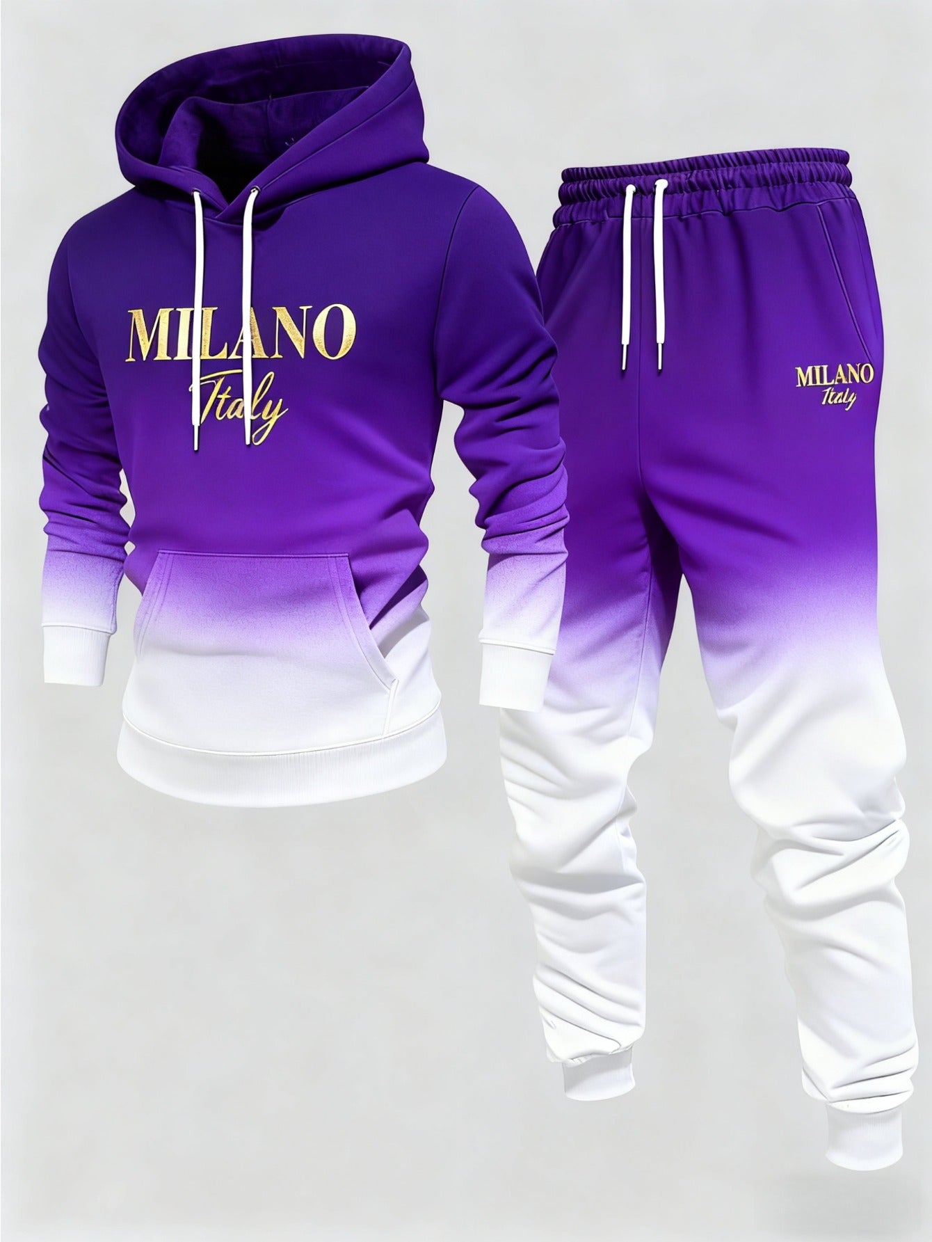2pcs Men's Gradual Change Hooded Tracksuit - Winter Gradual Change /purple//black/ Tracksuit, Soft Jogging Suit with Hood and Pockets, Casual Street Fitness Suit (machine Washable) Christmas Gift