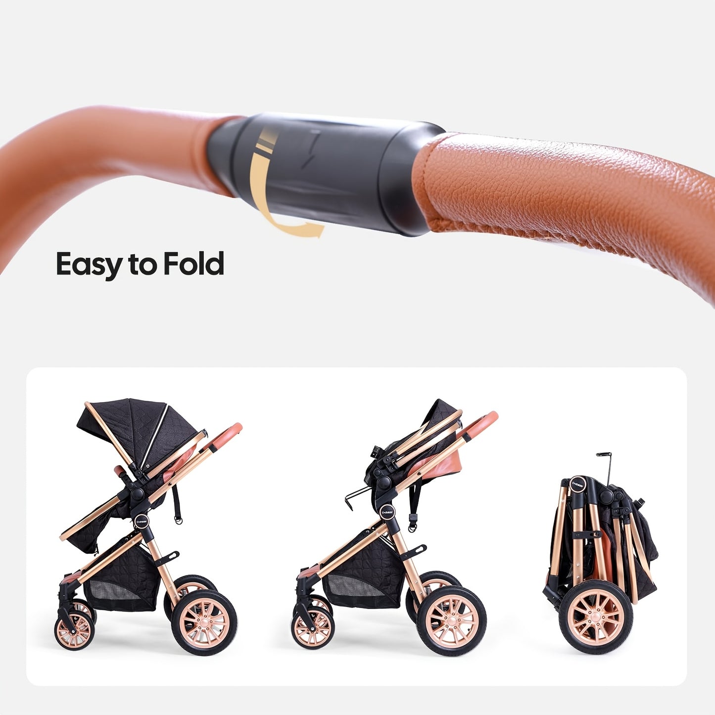 Cochildor Foldable Baby Stroller, Shock Absorption & All-Terrain Tires, Reversible Forward-Facing Push Adjustable Handlebar Large Sun Canopy Storage Basket, Lightweight Durable Polyester Frame, for Travel Shopping Park, Grey/Blue/Black