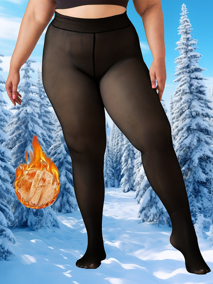 1pc Fleece Lined Leggings, Women'S Winter Warm Tights, Soft Stretch, Comfortable, Fashionable, High-Waist Design, Can Be Paired with Short Skirts, Boots, Etc., The Perfect Holiday Gift!