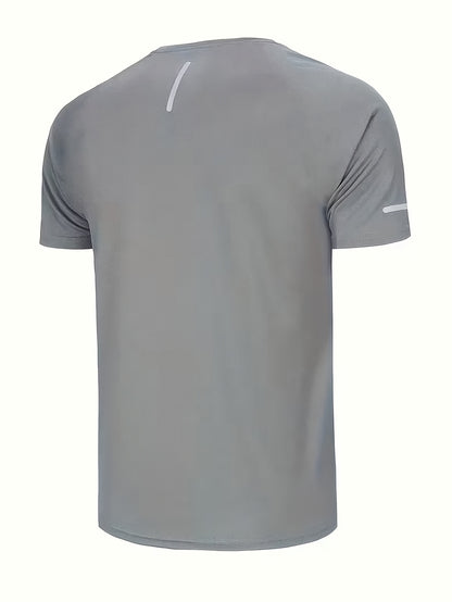 4pcs, Men's Solid Sports T-shirts with Reflective Strips, Breathable And Quick Dry Short Sleeve Crew Neck Tees, Moisture Wicking Tops for Gym, Fitness And Running Wear