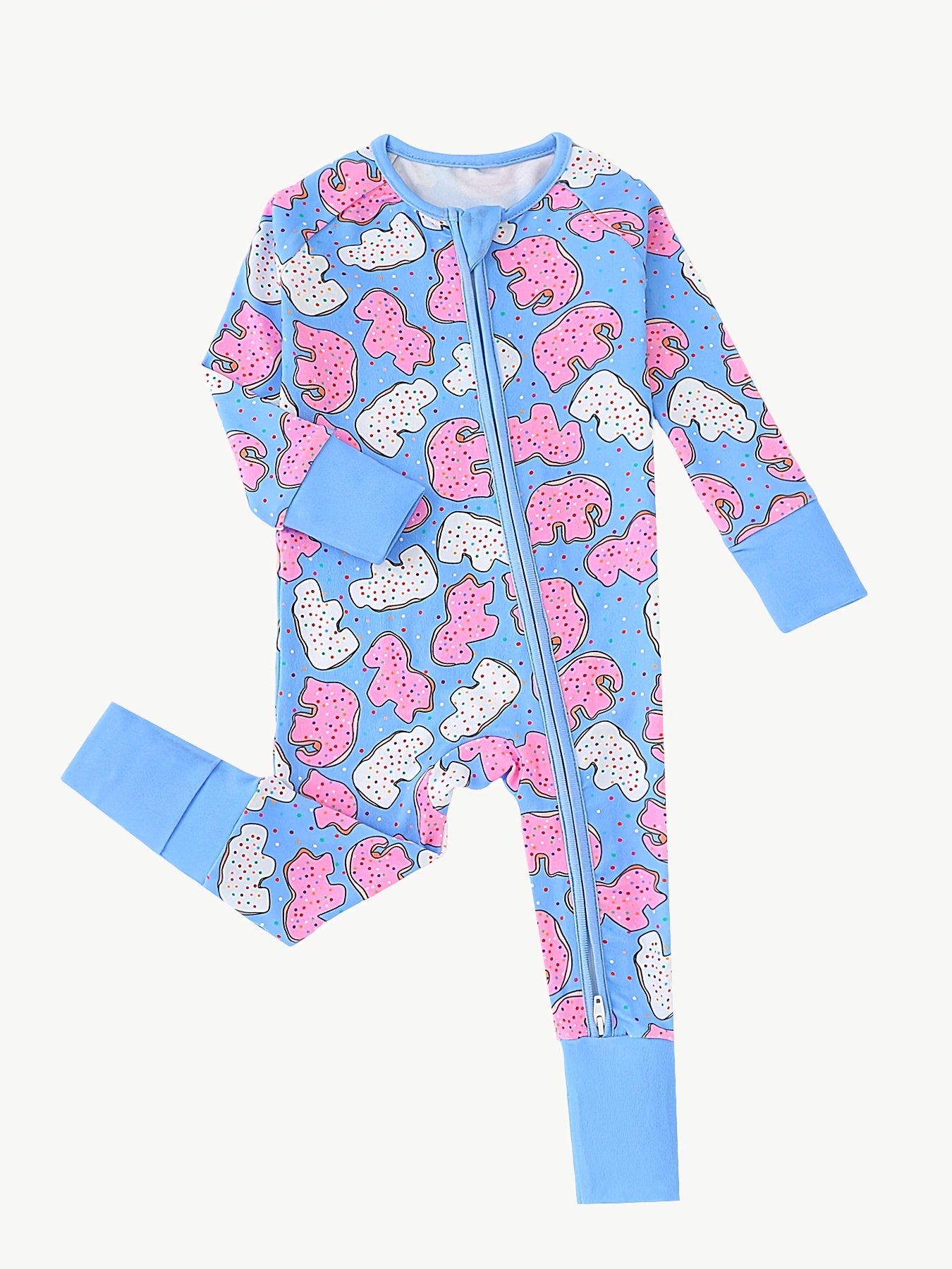 Snug-Fit Baby Sleeper: Elephant And Zebra Animal Friends Print. Two-Way Zipper, Fold-Over Cuffs. Soft, Machine Washable for 0-3 Years. Perfect for All-Season Outdoor Wear, for Outdoor