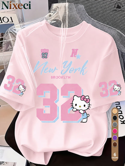 Nixeci Women'S T-Shirt Sanrio T-Shirt Independence Day American Patriotic Style Women'S T-Shirt Women'S T-Shirt Printed Round Neck T-Shirt, Summer Casual Vacation Women'S Short Sleeve Tops, Women'S Retro Shirts, Multi-C