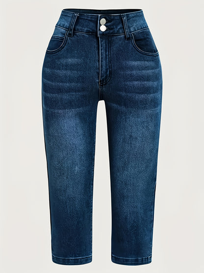 Women'S High-Waisted Stretch Denim Capri Jeans - Flattering Fit, Casual Style, Button Closure, Zipper Fly, All-Season Comfort, High Waisted Jeans, Comfortable Fashion, Nontransparent Material