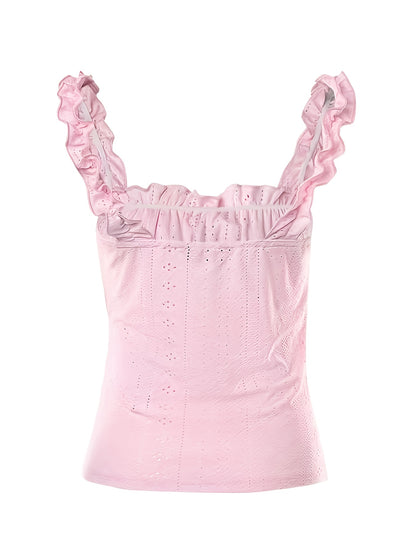 Chic Tank Top for Women Featuring a Ruffled Edge And a Butterfly Knot Tie