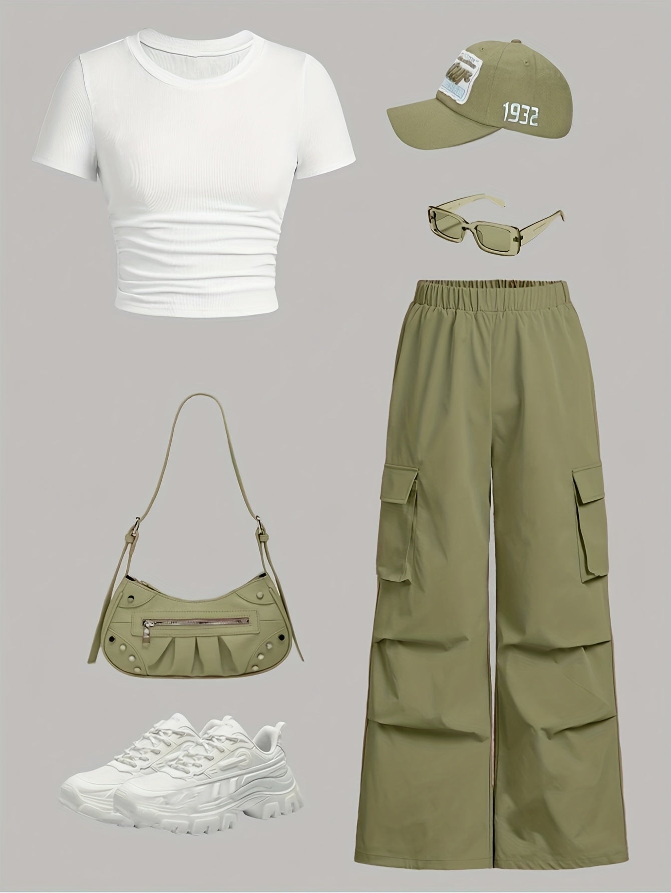Women's Olive Polyester Short-Sleeve Pants - product view 1