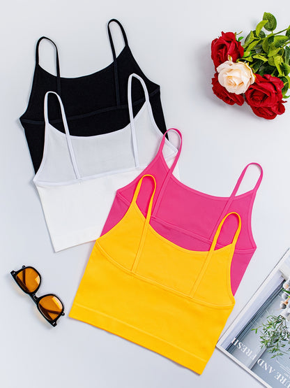 4pcs Multi-Color Elegant Cute Side Stripe Peplum Outer Wear Ladies Camisole Tank Top & Seamless Sexy Strapless Sports & Casual Non-Steel Ring Women'S Bra