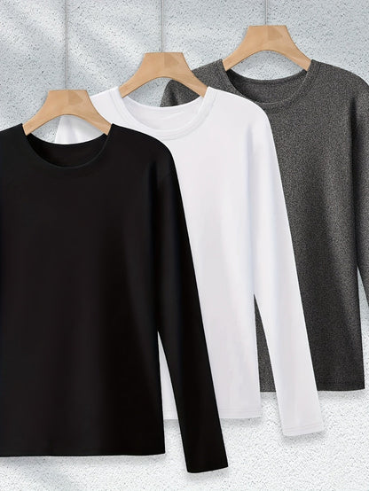 Women's Essential T-Shirt - 3-Pack Round Neck Long Sleeve Travel Style