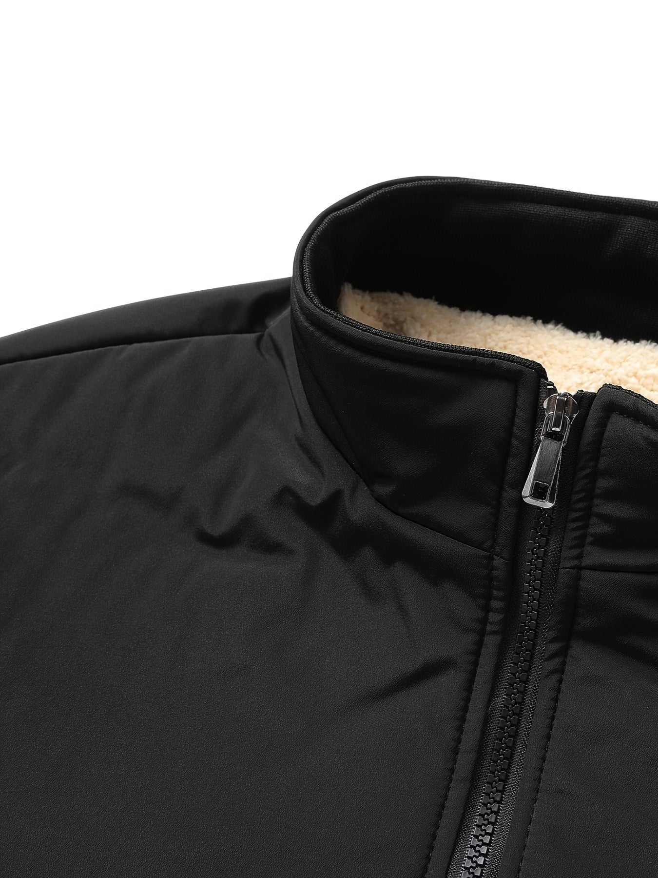 Plus Size Men's Solid Band Collar Jacket Fall Winter Fleece Warm Jacket, Men's Clothing, PLUS SIZE