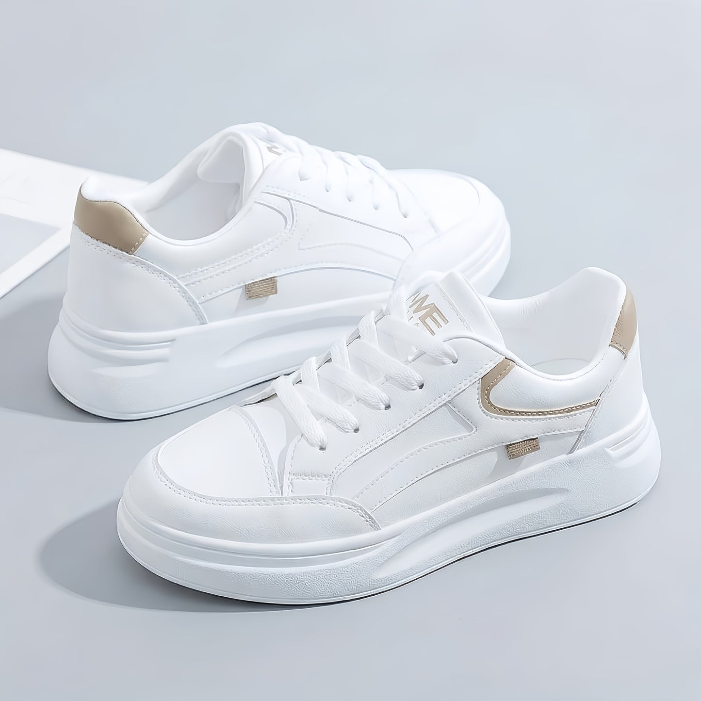Women's Retro Low-Top Sneakers - Thick Platform Sole Anti-Slip Sole & Breathable Fabric Upper, Lace-Up Round Toe White Suitable for Running, Gym, Casual Wear, - Versatile Sneakers, Women Shoes