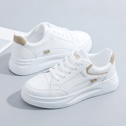 Women's Retro Low-Top Sneakers - Thick Platform Sole Anti-Slip Sole & Breathable Fabric Upper, Lace-Up Round Toe White Suitable for Running, Gym, Casual Wear, - Versatile Sneakers, Women Shoes
