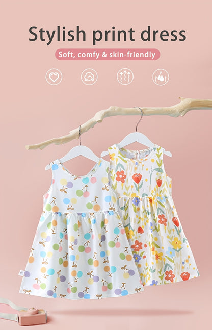 10pcs Set with Random Patterns - Children's Dresses, Summer Fashion, Girls' Beach Dresses, New Style Girls' Vest Dresses