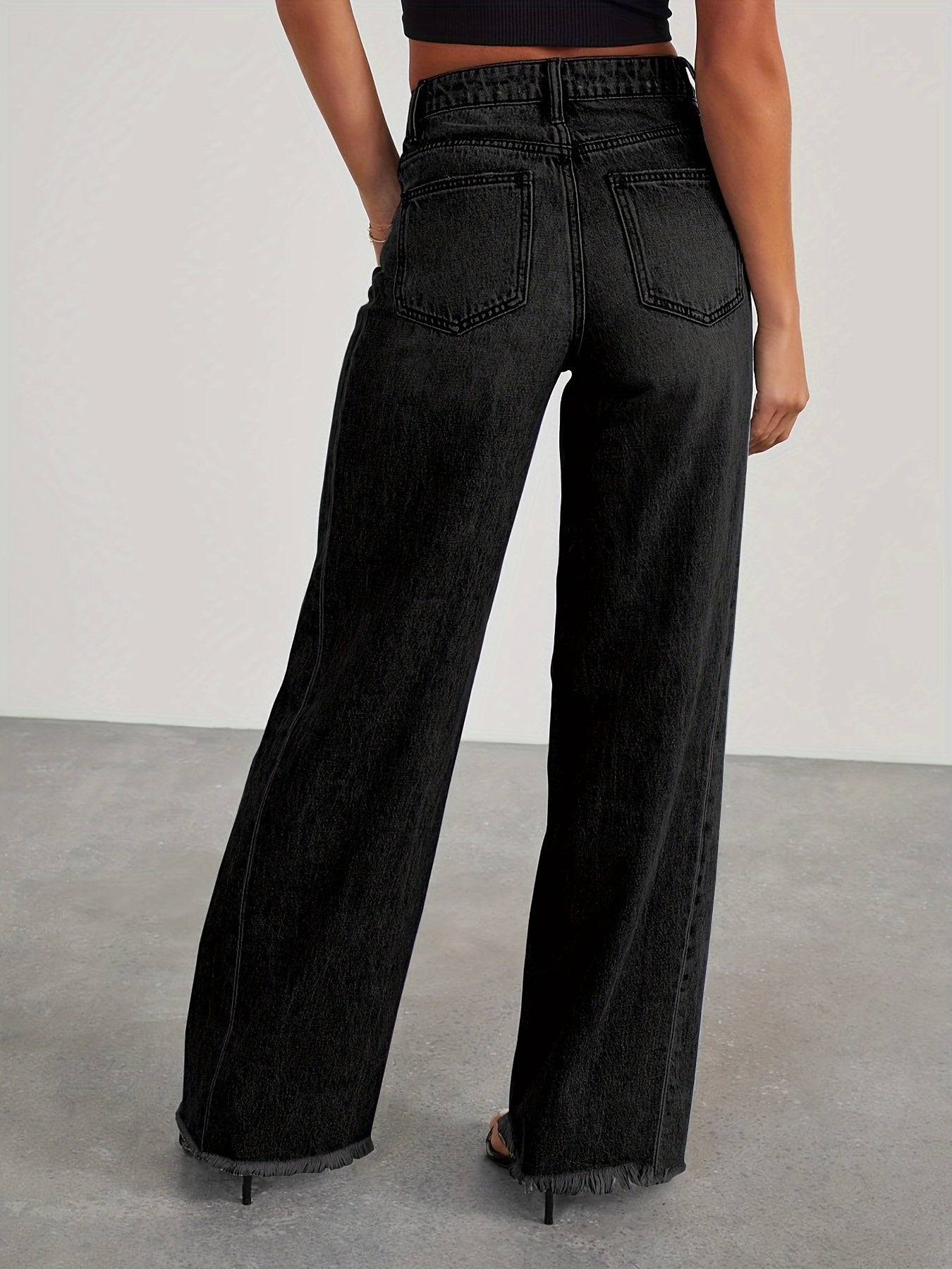 Women's High-Waisted Wide Leg Jeans - Casual Baggy Stretch Denim Pants with Pockets
