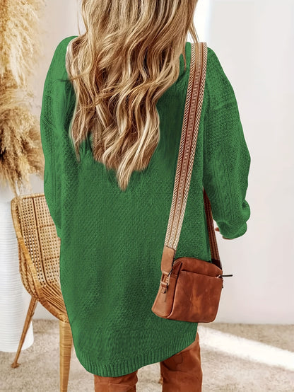 Plus Size, Beige Cable Sweater Dress - Oversized Slouchy Mid-Length Dress with Drop Shoulder, Cozy Winter Dress for Fall/Winter, Beige Cable Pattern Pullover, Elegant Casual to Dressy Wear