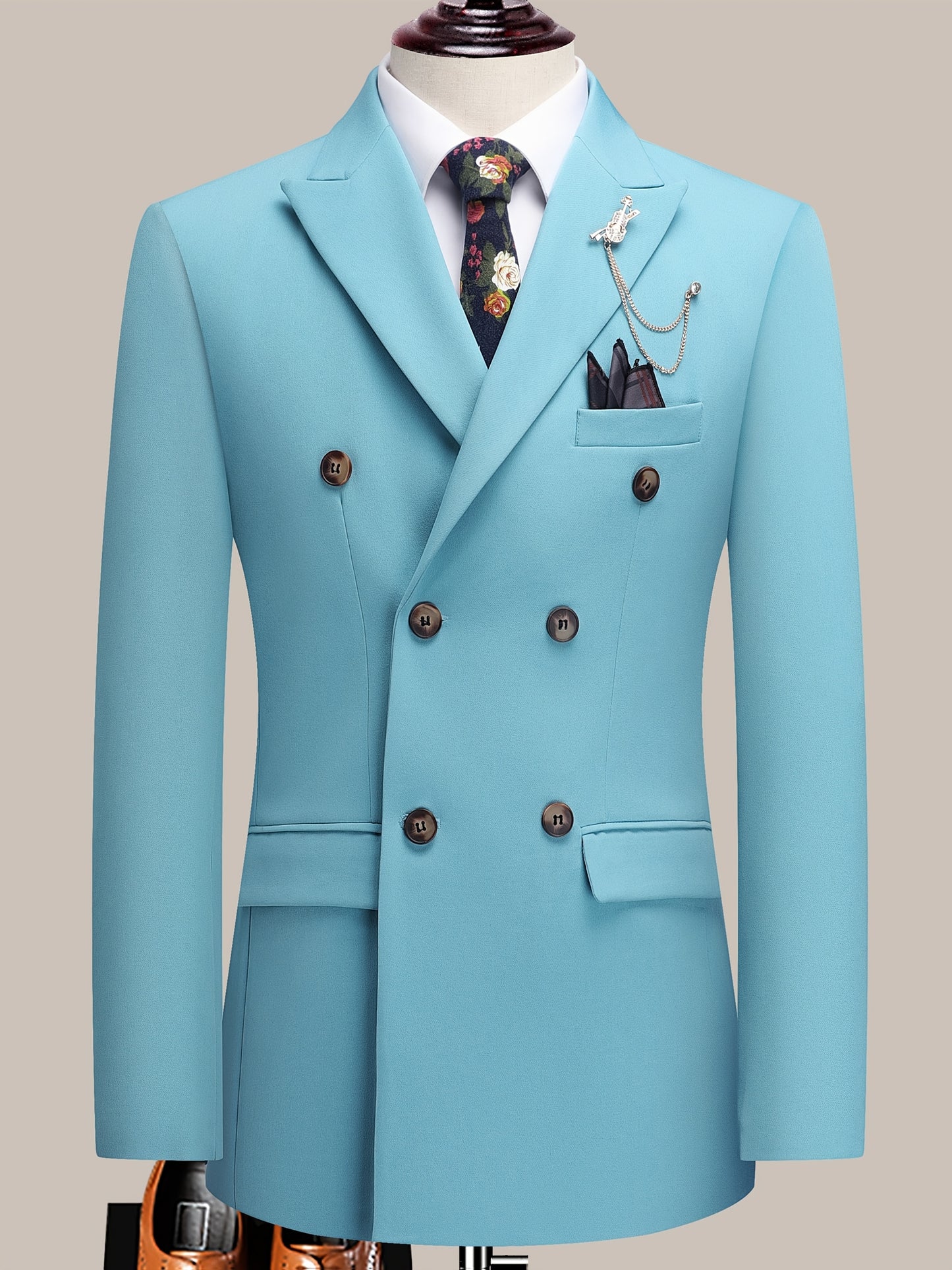 Latest Men's Solid Color Suit Two-Piece Suit Peaked Lapel Double-Breasted Four Seasons Men's Business Suit Formal Business Casual Wedding Dress
