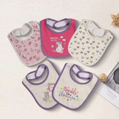 Cotton Baby Bibs 5-Pack - Cartoon Embroidered