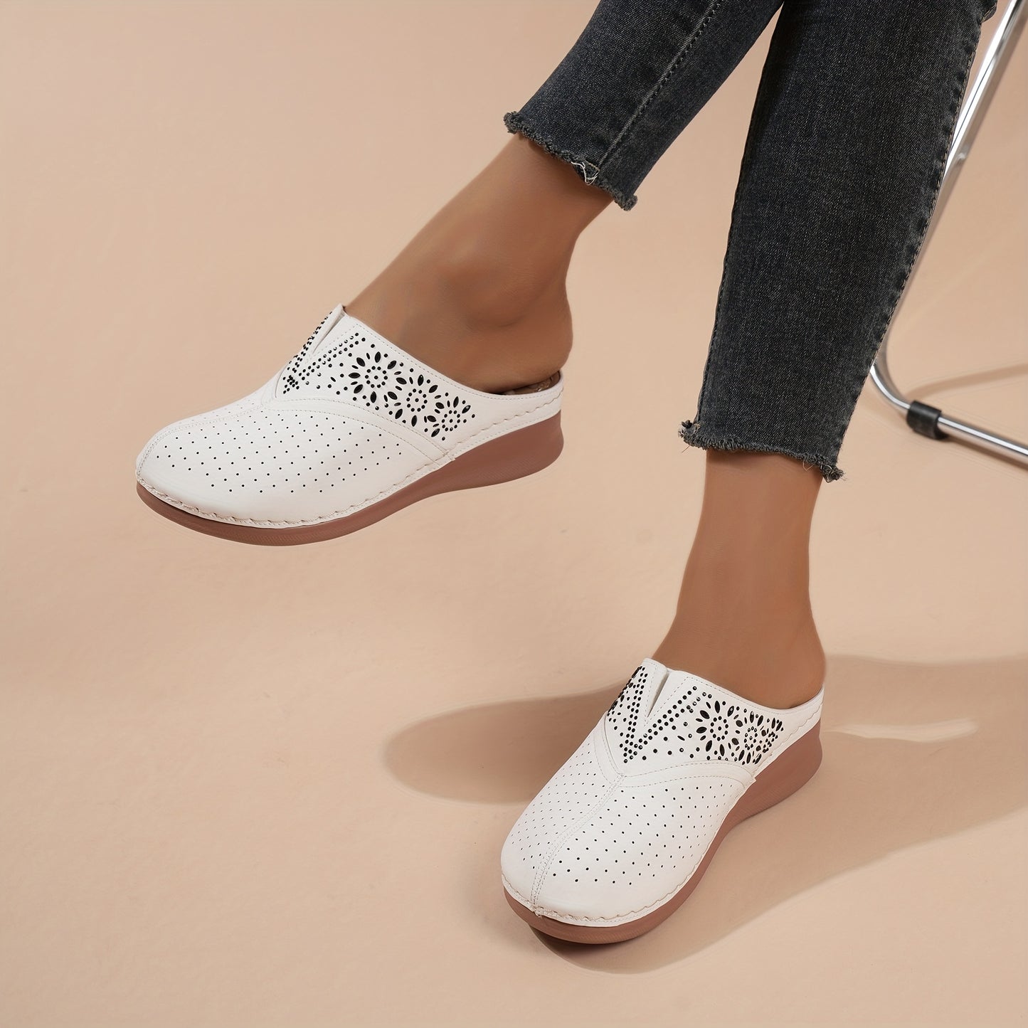 Women's Comfortable Wedge Sandals - Arch Support, Platform, Hollow Out Design, Perforated Toe, Heel Cushion, Perfect for Casual Outdoor Summer