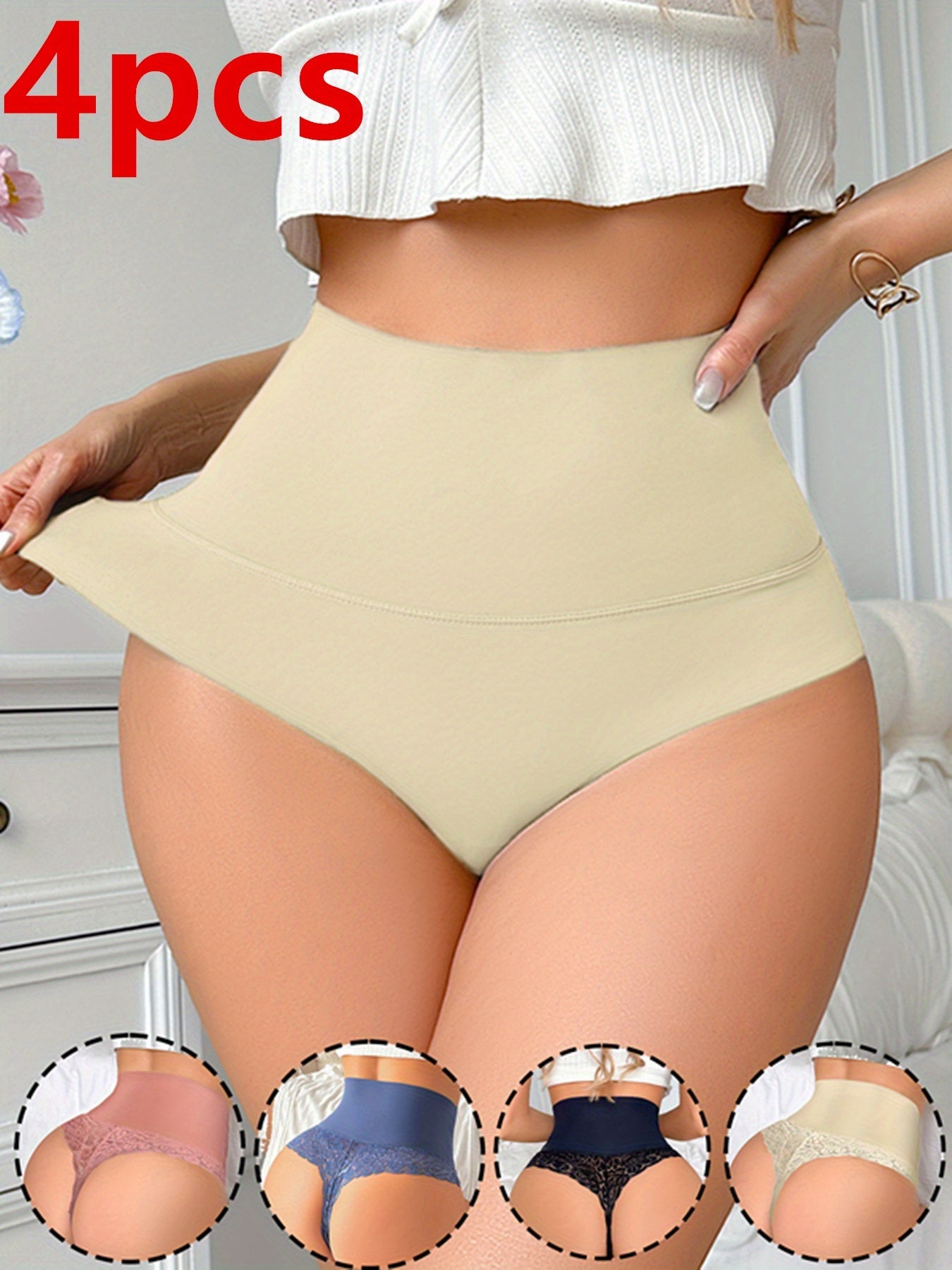 4pcs Women's Underwear - Women's Ice Lace Underwear - Women's High Waist Underwear - High Waist Chest Underwear - Women's Large Size Underwear - Women's High Waist Lace Underwear - Women's Sexy Lace Underwear - Women's Fun Underwear
