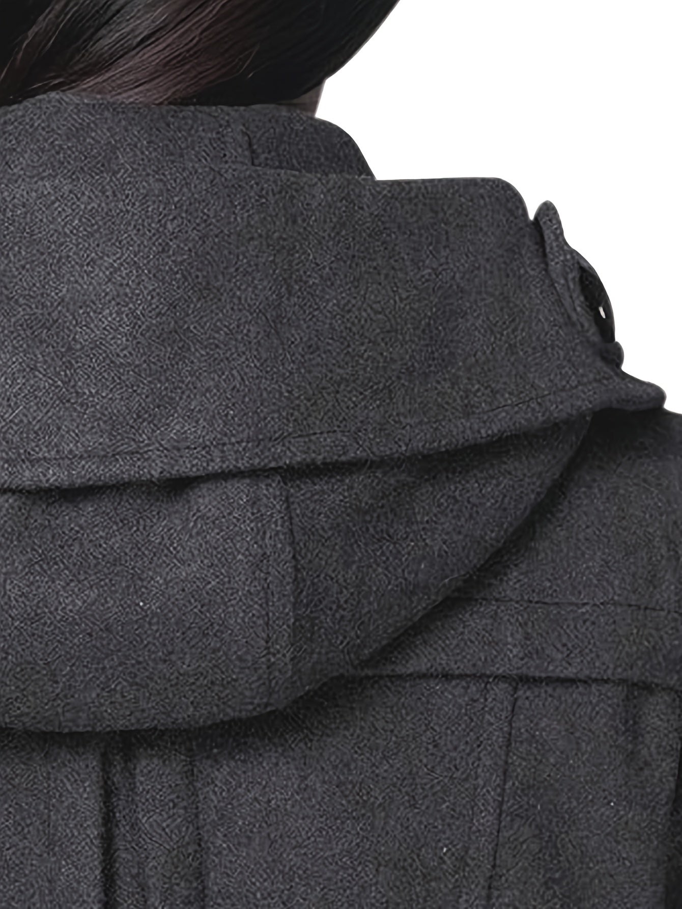 Women'S Cozy Double-Breasted Wool Peacoat Trench Jacket with Hood