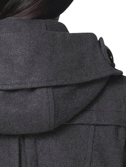 Women'S Cozy Double-Breasted Wool Peacoat Trench Jacket with Hood