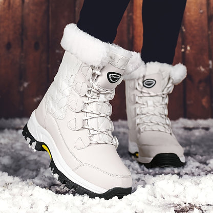 Ladies' High Top Outdoor Snow Boots, Non Slip And Warm Boots With Thick Fleece, Suitable For Outdoor Travel, Rubber Sole, Synthetic Leather Material
