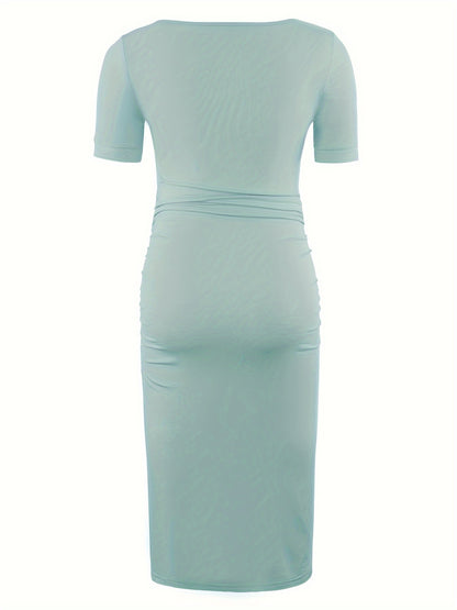 Women's Maternity Bodycon Ruched Side Dress Casual Short Sleeve Dress for Daily Wearing Or Baby Shower